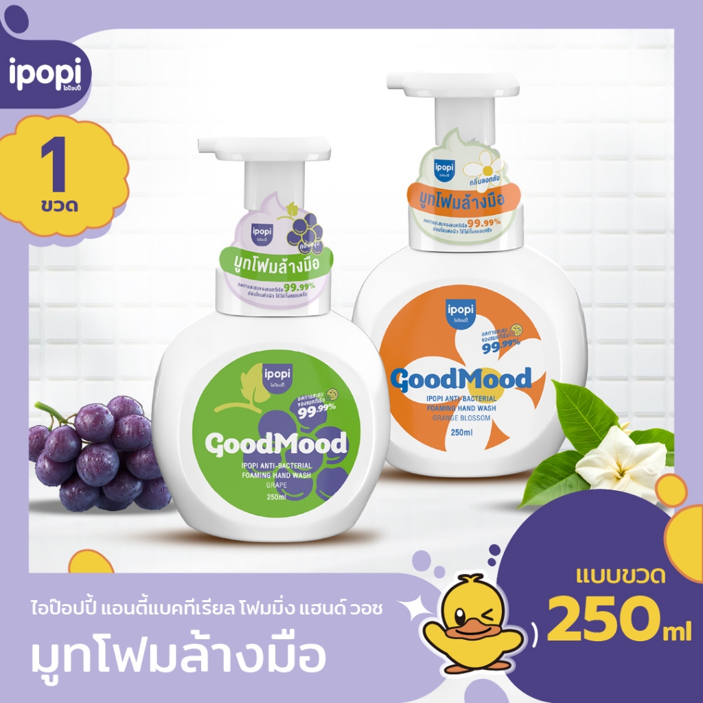 สินค้าใหม่【250MLแบบขวด】ipopi โฟมล้างมือแอนตี้แบค ฆ่าเชื้อ 99.9% กลิ่นหอมสะอาด อ่อนโยนต่อผิวฟองนุ่ม ล้างสะอาด ไม่แห้งตึง