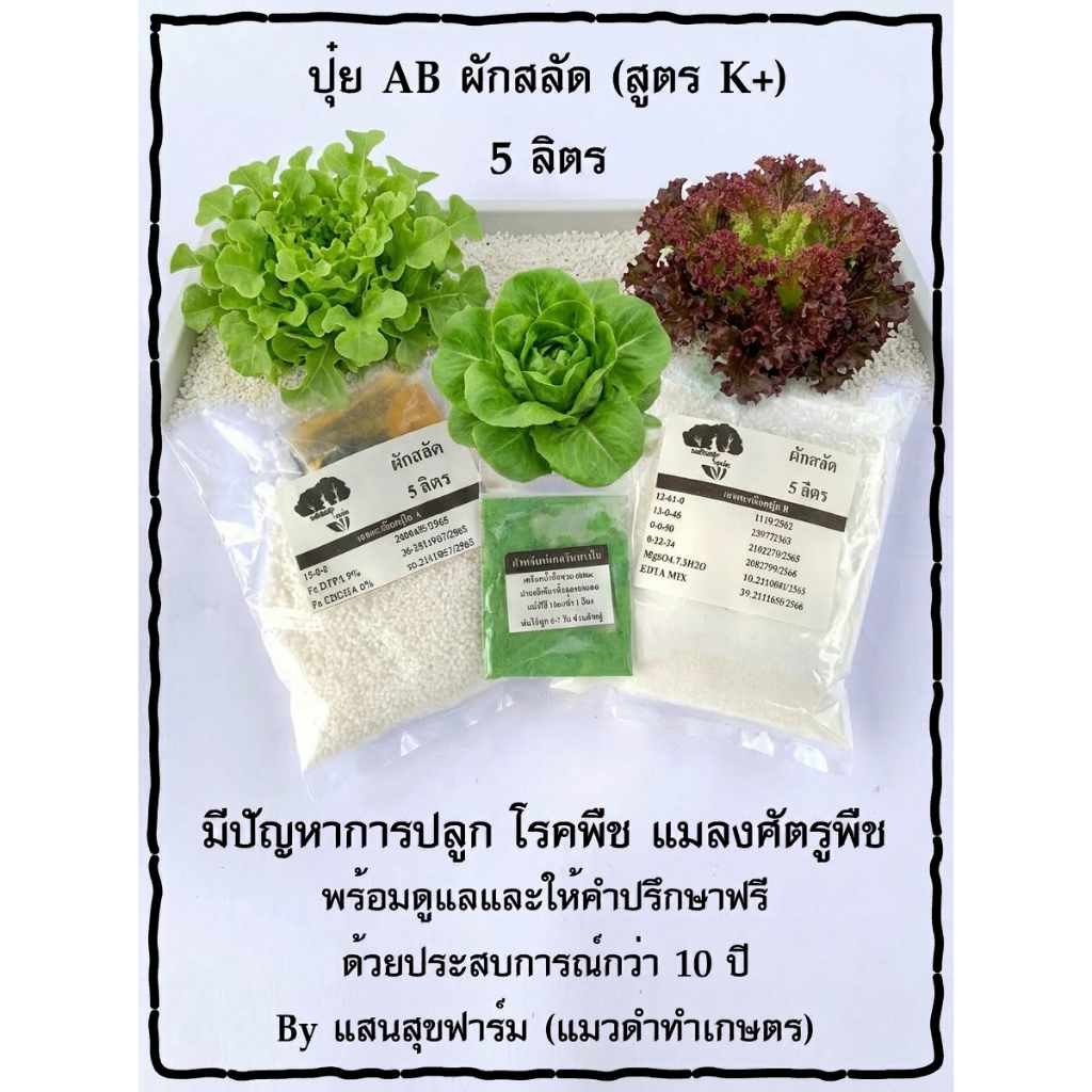 ปุ๋ย AB 5 ลิตร กรีนเฮ้าส์เกรด สูตร K+ สำหรับผักสลัด  ทางร้านพร้อมให้คำปรึกษาฟรี...