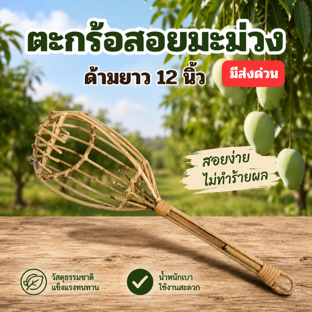 ตะกร้อสอยมะม่วง (ส่งทันที) ตะกร้อ ตะกร้อสอยผลไม้ ไม้สอยมะม่วง ที่สอยผลไม้ ด้ามยาว 12 นิ้ว
