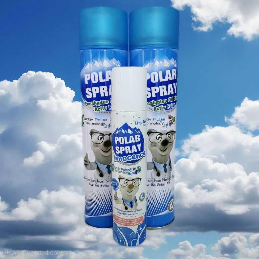 (แพ็คสุดคุ้ม 2กป.ใหญ่ฝาฟ้า แถม 1กป.เล็กฝาขาว ) Polar Spray โพลาร์ สเปรย์ สเปรย์ยูคาลิปตัส