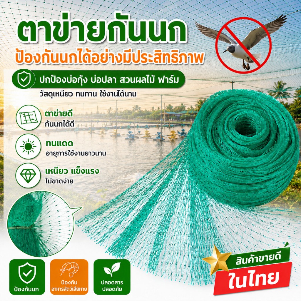 ตาข่ายล้อมไก่ Bird net ตาข่ายกันนก อวนเขียว ตาข่ายอเนกประสงค์ รั้วตาข่าย สีเขียว / สีดำ ตาข่ายดักนกตาข่ายพลาสติก ล้อมไก่