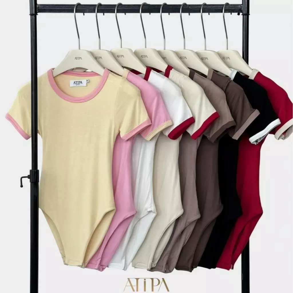 Atipashop - Candy Trim Bodysuit | บอดี้สูทกุ้นแขนสั้น เว้าหลัง สีสันสดใส