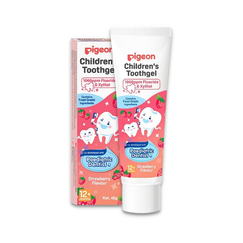 Pigeon พีเจ้น ยาสีฟันเจลสำหรับเด็ก สูตร 1000PPM ฟลูออไรด์ แอนด์ ไซลิทอล รสสตรอว์เบอร์รี่ 45 กรัม
