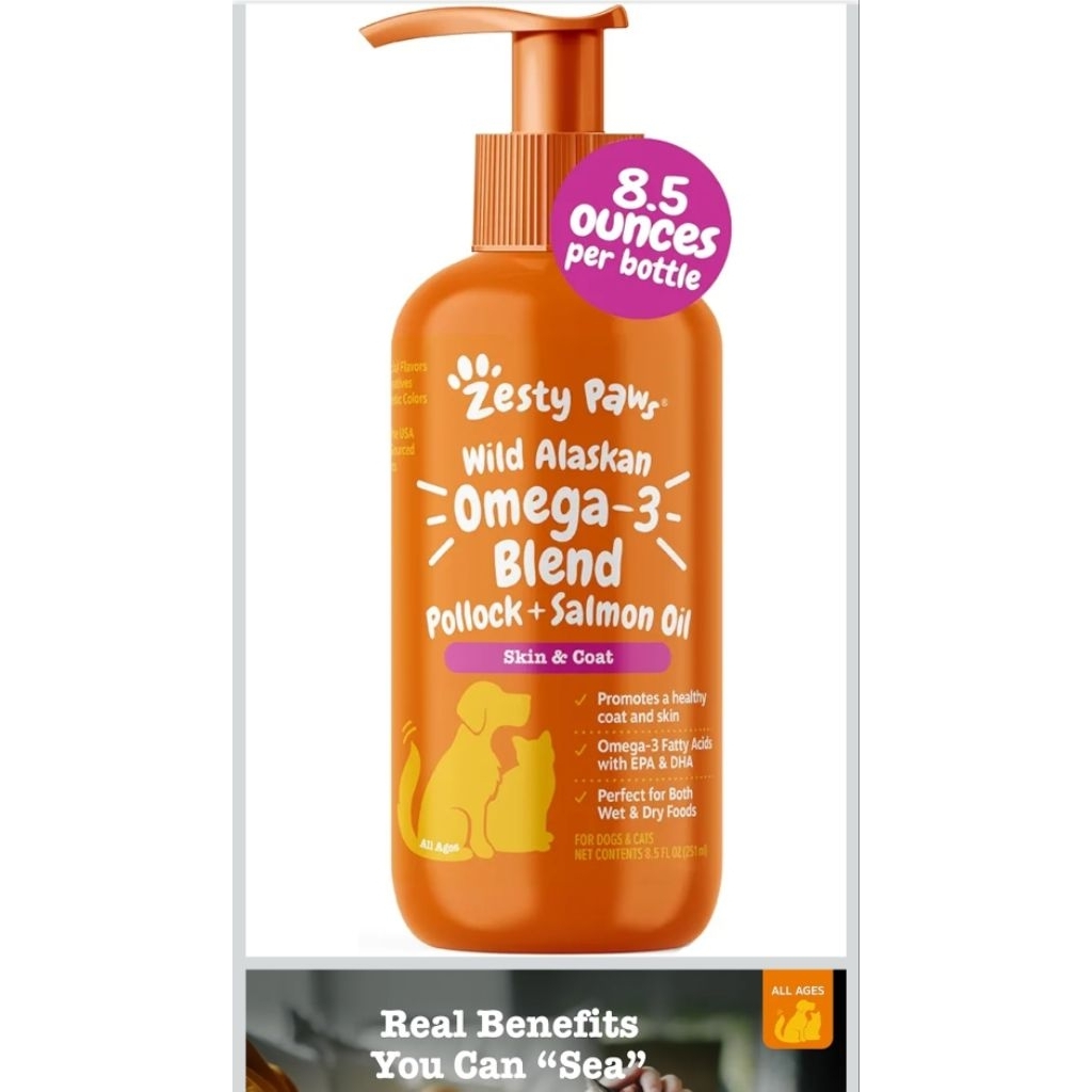 พร้อมส่งZesty Paws Wild Alaskan Omega-3 salmon oil for Dogs/Cats skin health สำหรับผิวพรรณสุนัขและแม