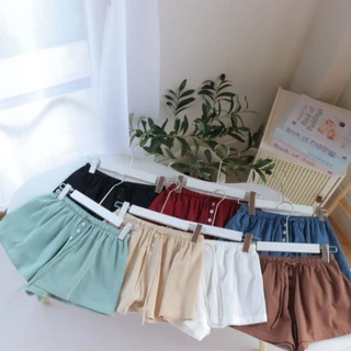 Linen Lowy กางเกงขาสั้นเอวต่ำผ้าคัตตอลนินิน เนื้อนุ่ม ใส่ไปทะเลน่ารัก มินิมอล ฟรีไซส์เอว24-นิ้ว