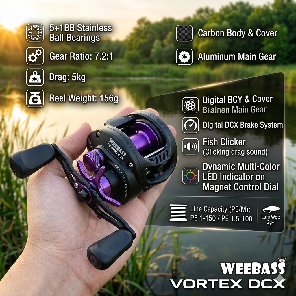 [ รับตรงจากบริษัท ] รอกเบท รอกกลม WEEBASS VORTEX DCX วอร์เท็กซ์ ระบบ DC มีเสียง 5+1BB รอบ 7.2:1