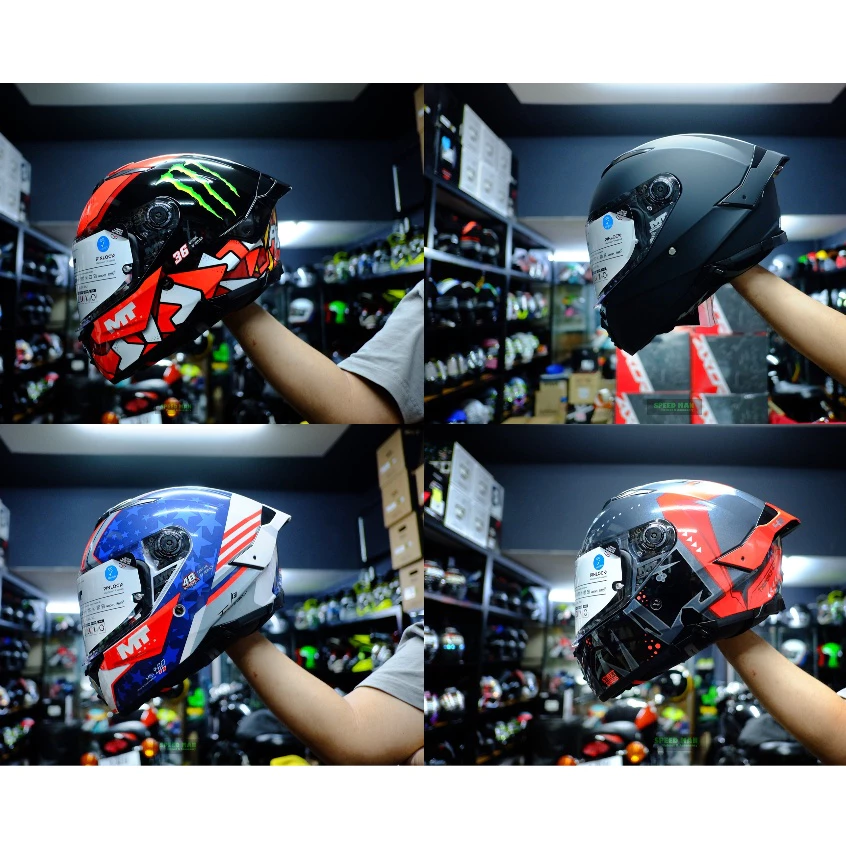 MT รุ่น Thunder 4R SV , BLADE 2 SV 2022 หมวกกันน็อคสีดำ แบบสปอร์ทัวริ่ง มีแว่นกันแดดด้านใน