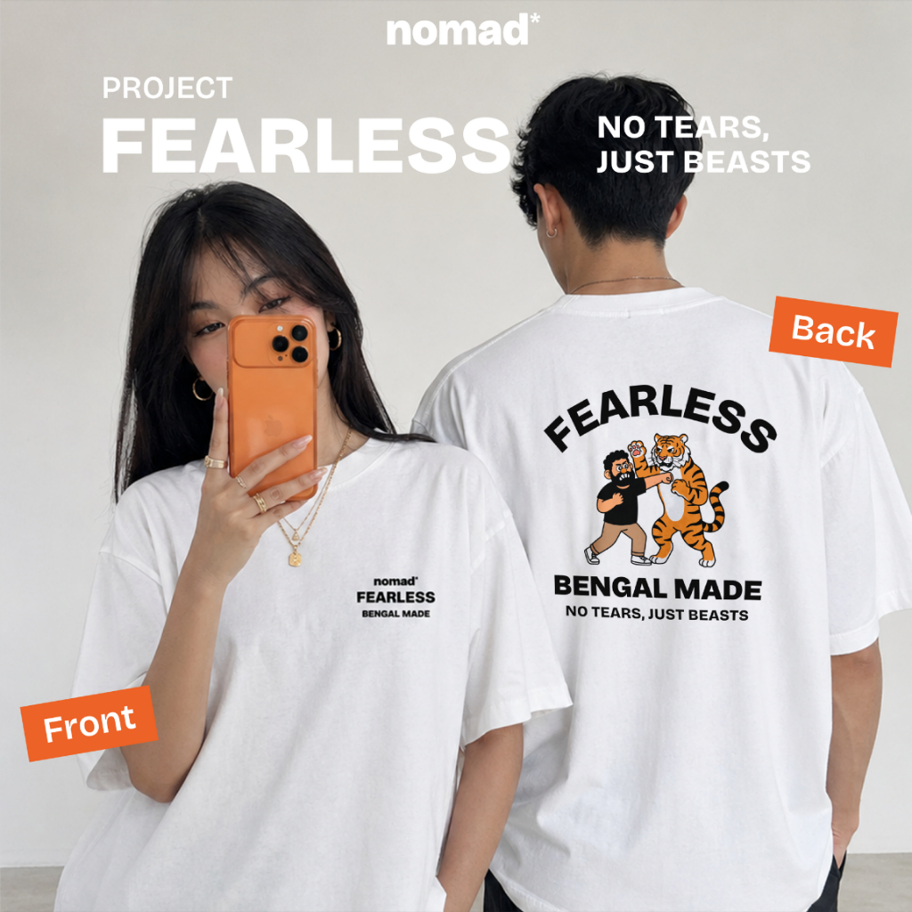 FEARLESS BENGAL MADE nomad* เสื้อยืดสีขาว โอเวอร์ไซส์ คอกลม แขนสั้น ผ้าคอตตอน 100%