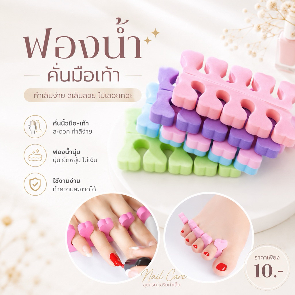 ฟองน้ำคั่นมือเวลาทำเล็บ ฟองน้ำกันเลอะ ฟองน้ำทำเล็บ
