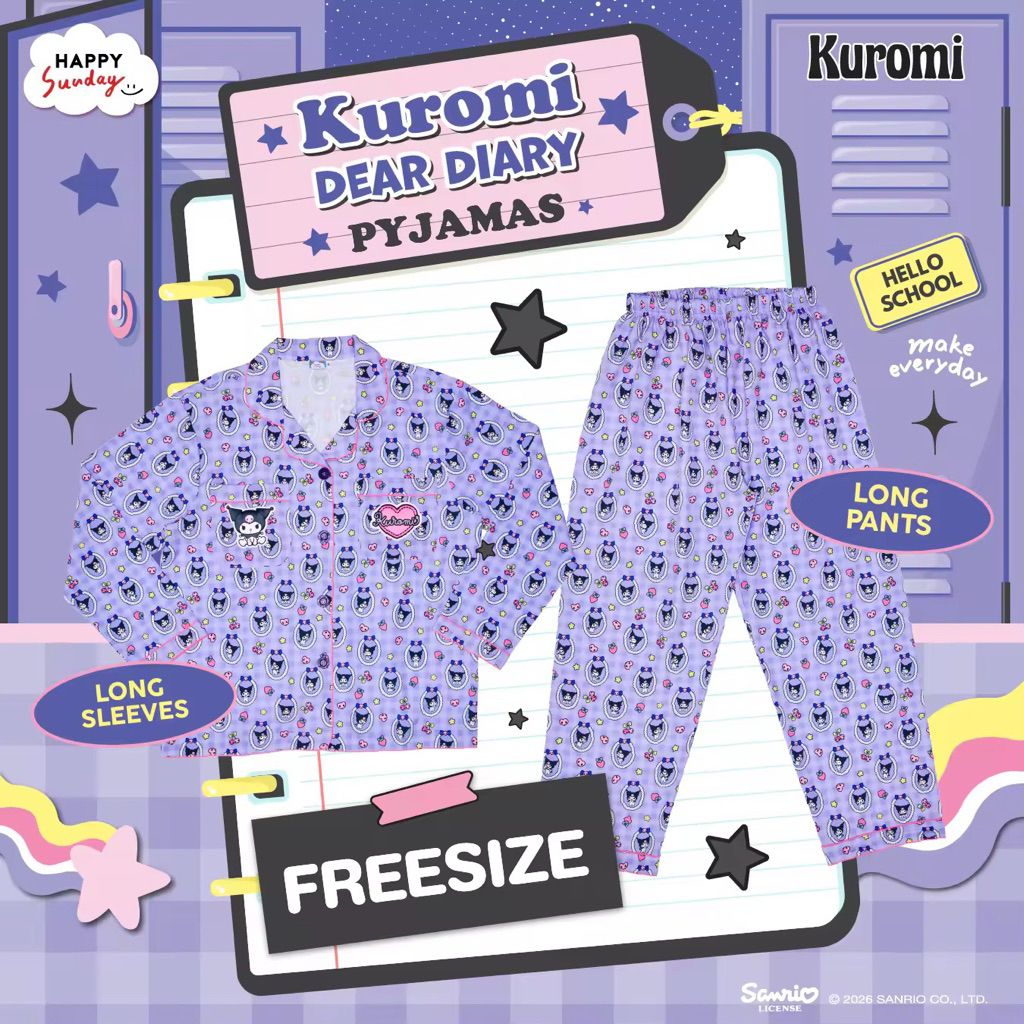 ชุดนอน KUROMI x HAPPY SUNDAY รุ่นแขนยาว-ขายาว  FREESIZE  ของแท้ พร้อมส่ง!!