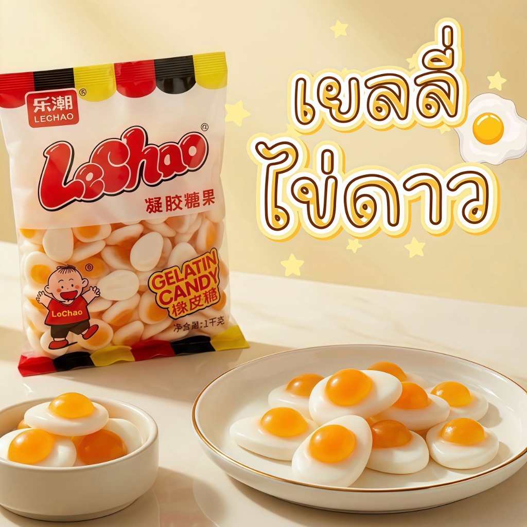 Lechao เยลลี่ไข่ดาว 1 กิโลสุดฟิน เคี้ยวนุ่มหนึบหนับทุกชิ้น รูปทรงสุดคิ้วท์ กินเองก็ฟิน แบ่งขายกำไรเริสๆ