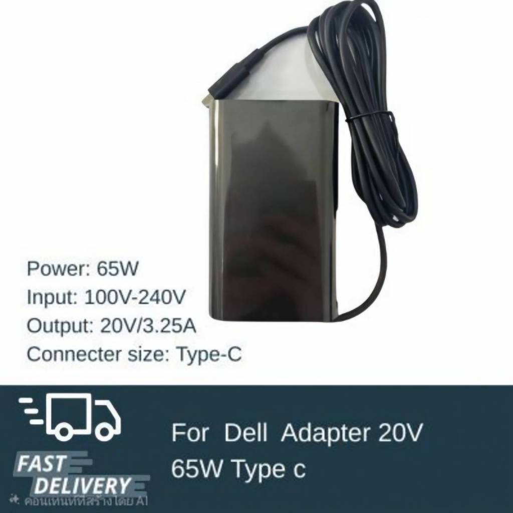 (ประกัน 18 เดือน) สายชาร์จ โน๊ตบุ๊ค for Dell XPS 13 9300 9310 Inspiron 14 7420 65W USB-C สายไฟ มอก. dell006