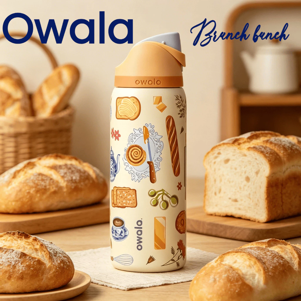 Owala Brunch Bunch FreeSip 32oz Limited Edition ของแท้100% กระบอกน้ำสแตนเลสเก็บเย็นนาน ฉนวนกันความร้อน คู่ดืมฟาง