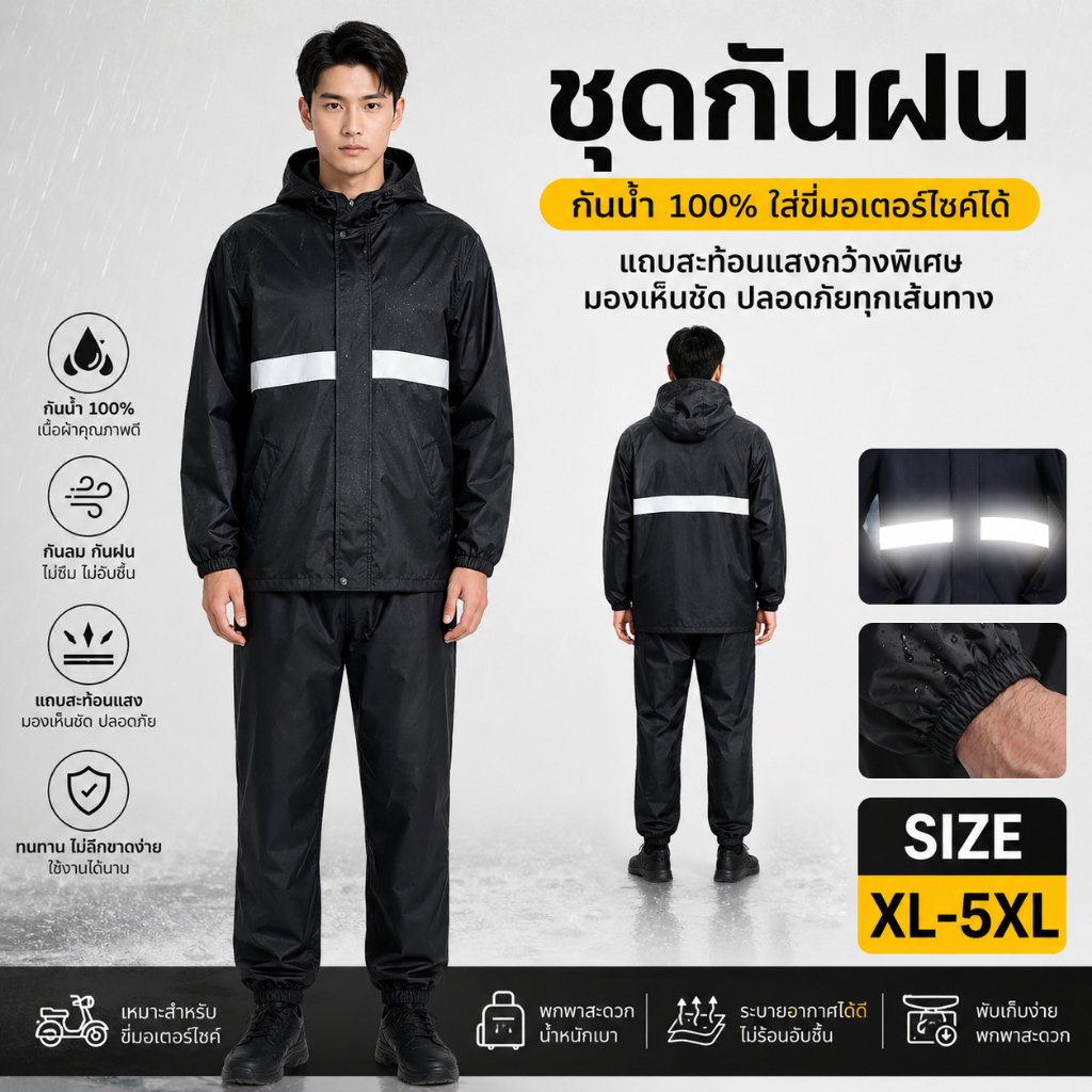 เสื้อกันฝนผู้ใหญ่ แบบหนา คุณภาพดี กันเปียก แห้งเร็ว เหมาะสำหรับขี่รถจักรยานยนต์ ชุดเสื้อกันฝน