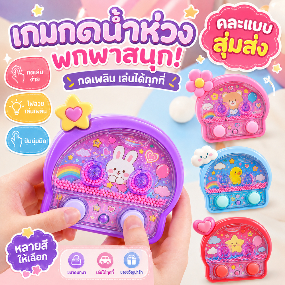 เกมกดน้ำพกพาลายการ์ตูนน่ารัก มีไฟ กดเล่นเพลิน ของเล่นฝึกสมาธิ ของขวัญเด็ก