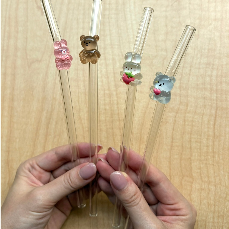 BON BON projects - Teddy & rabbit long straw - หลอดแบบยาวลายหมีและกระต่าย