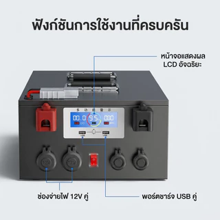 แบตเตอรี่ลิเธียม LiFePO4 12V 150Ah/200Ah BMS 100A มีจอแสดงผล พร้อมเครื่องชาร์จ สำหรับโซลาร์ แคมป์ปิ้ง RV