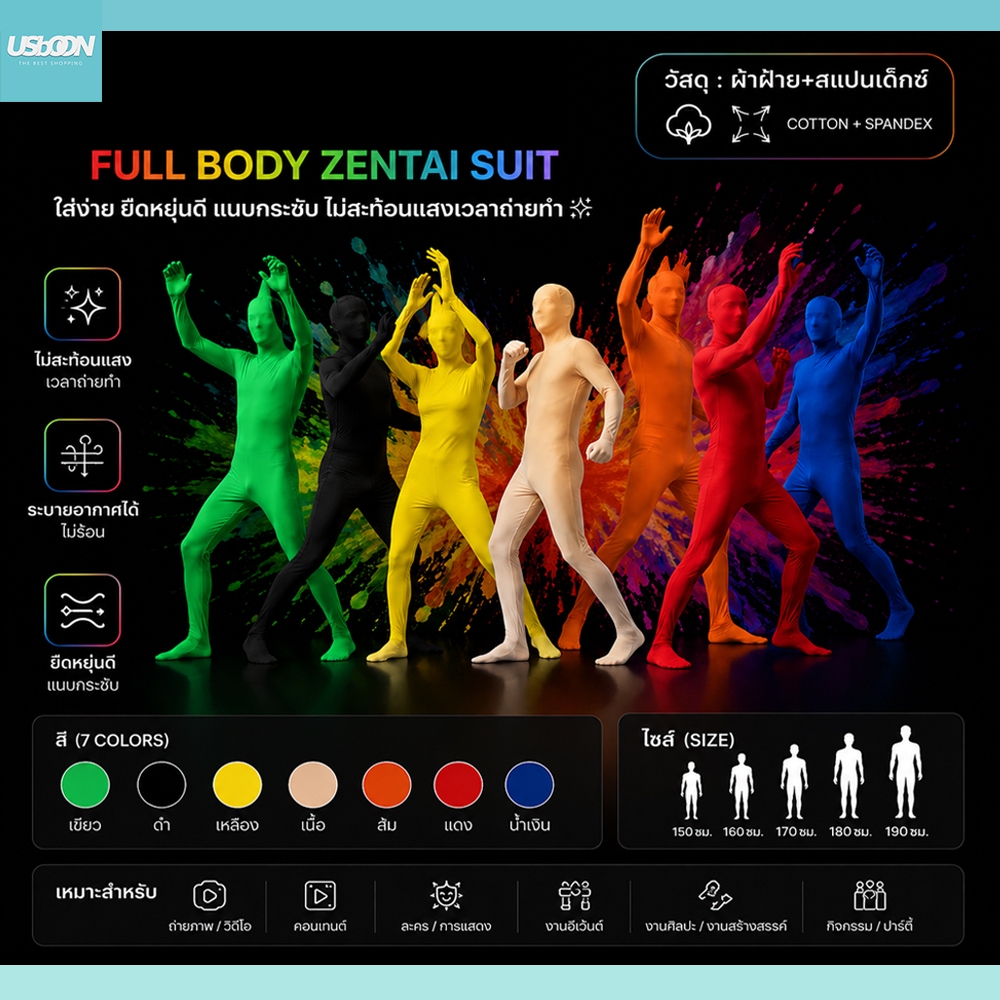 usboon ชุดกรีนสกรีน ชุดแฟนซี ปาร์ตี้ ชุดสีเขียว กรีนสกรีน สำหรับผู้ใหญ่