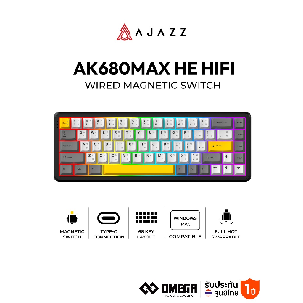 คีย์บอร์ดเกมมิ่ง Ajazz AK680 Max HE HiFi RGB Wired Magnetic Hifi Switch Mechanical Keyboard รับประกั