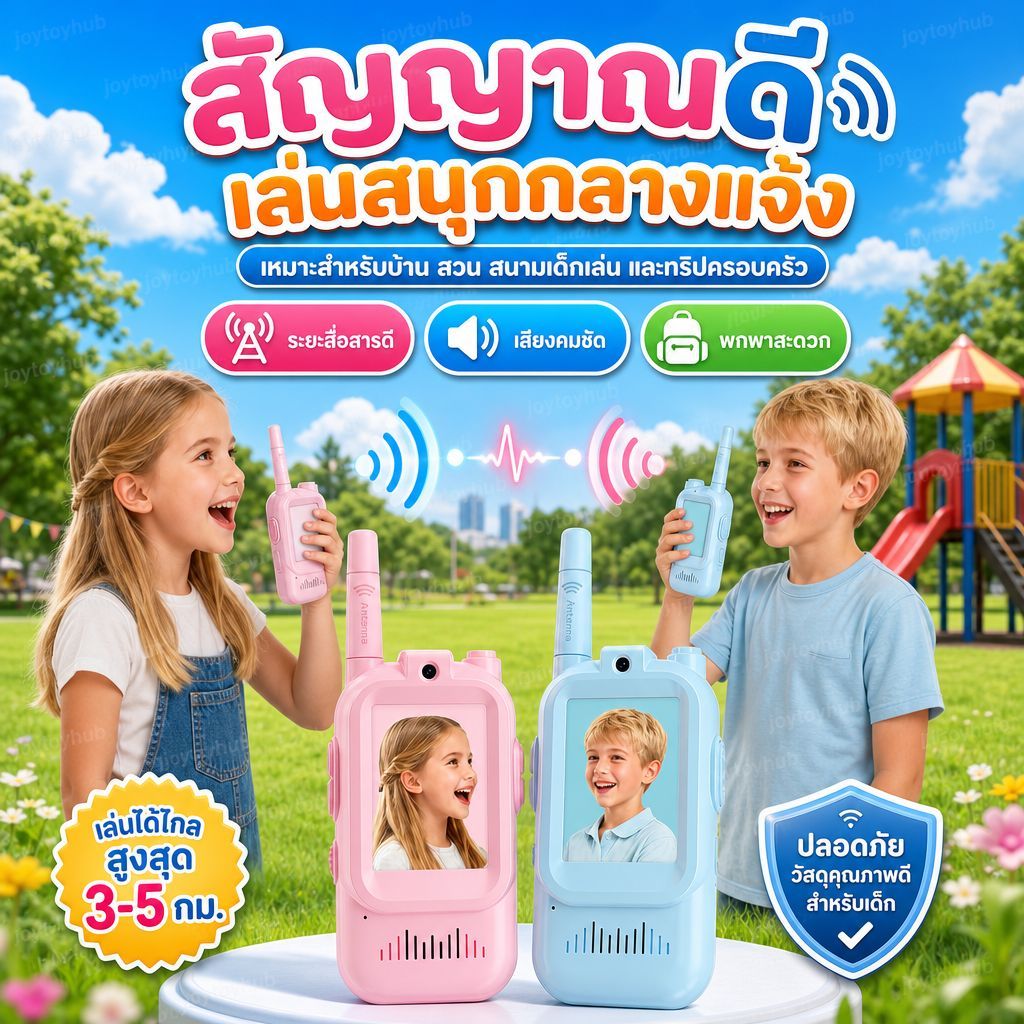 วิทยุสื่อสารของเล่นเด็ก แพ็คคู่ ซื้อ1แถม1 Walkie-Talkieวิดีโอคอลได้ พร้อมสัญญา มีฟังก์ชันเปลี่ยนเสียงได้ เล่นข้างนอกได้