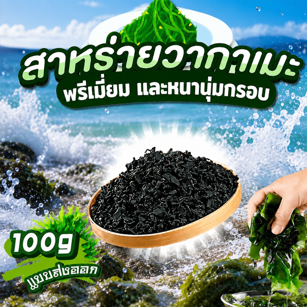 แท้💯สาหร่ายวากาเมะ 100g เกรดส่งออก คัดพิเศษ พรีเมี่ยม วากาเมะใหม่ต้นฤดู สาหร่ายวากาเมะอบแห้ง พองตัวได้15เท่าDried Wakame