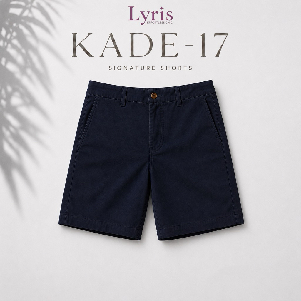 Lyris KADE กางเกงขาสั้นผู้ชาย 17 นิ้ว สีกรมท่า Silent Navy ผ้าชิโน่ ทรงตรง กางเกงชิโน่ผู้ชาย ใส่เที่ยว ใส่ทำงาน