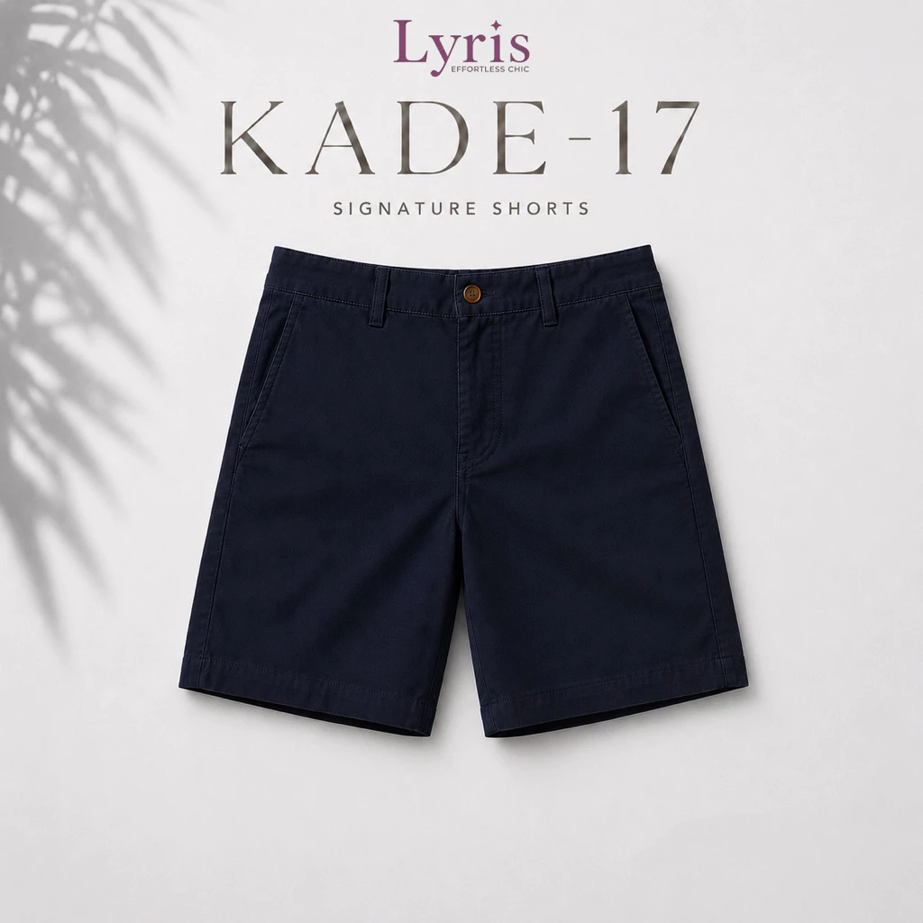 Lyris KADE กางเกงขาสั้นผู้ชาย 17 นิ้ว สีกรมท่า Silent Navy ผ้าชิโน่ ทรงตรง กางเกงชิโน่ผู้ชาย ใส่เที่ยว ใส่ทำงาน