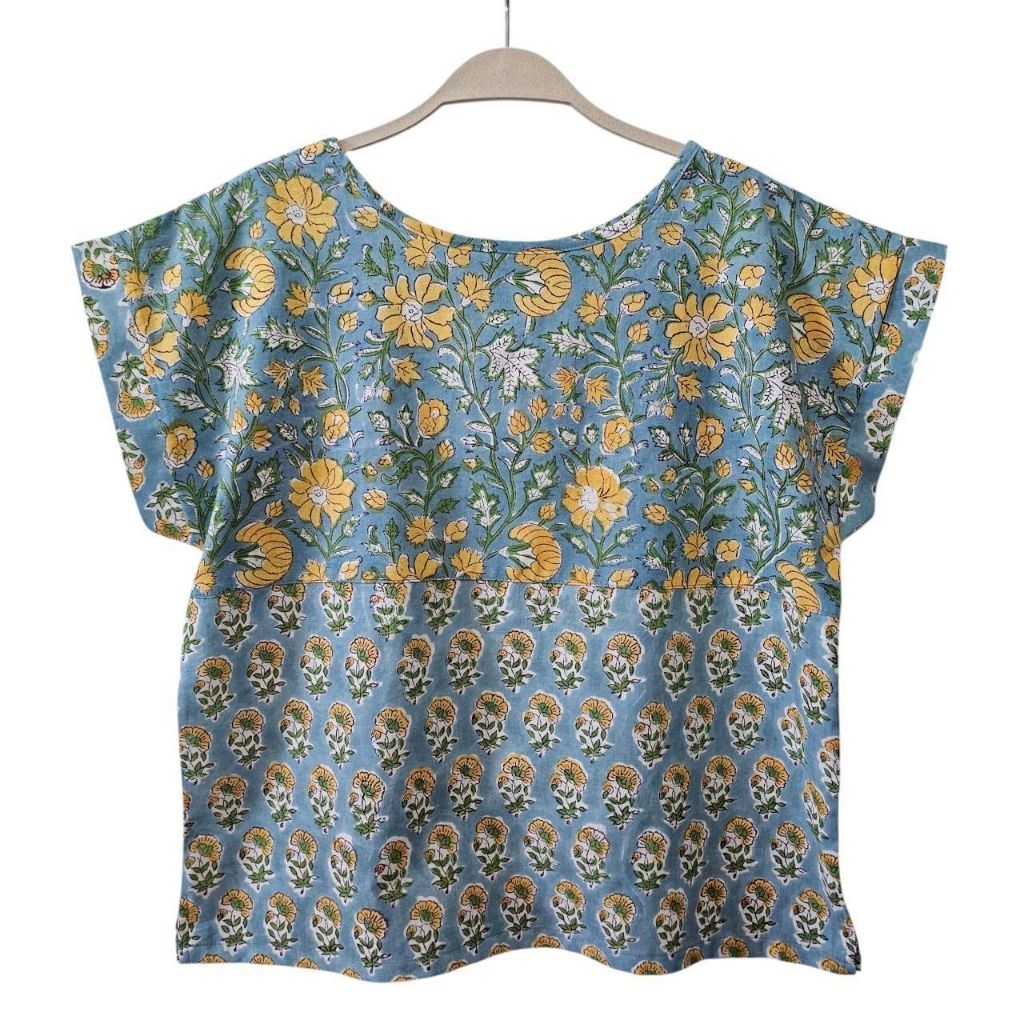 เสื้อคอปาด ทรงแขนปีกค้างคาวสั้น ไซส์40", 42" และ44" ยาว22" ผ้าตัดต่อคอตต้อนอินเดีย