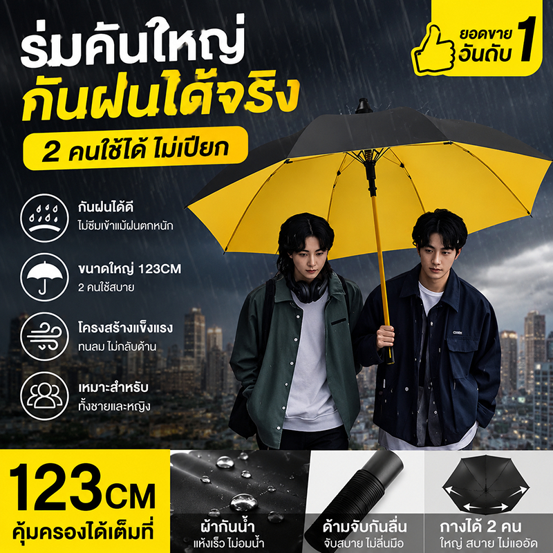 ร่มกอล์ฟ ร่มมือยาวขนาดใหญ่ ร่มมือยาว ร่มอัตโนมัติ เส้นผ่านศูนย์กลาง 125 เซนติเมตร ป้องกันรังสีอัลตราไวโอเลตได้