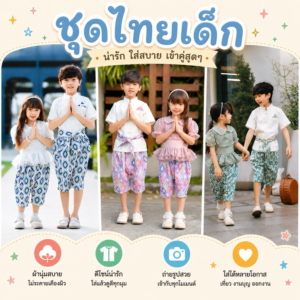 [ ส่งฟรี 🔥 ] ชุดไทยเด็ก mildpaint ชุดไทยใส่สบาย ชุดครอบครัว ชุดออกงานพ่อแม่ลูก ชุดออกงานคู่