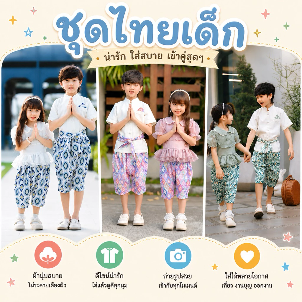 [ ส่งฟรี 🔥 ] ชุดไทยเด็ก mildpaint ชุดไทยใส่สบาย ชุดครอบครัว ชุดออกงานพ่อแม่ลูก ชุดออกงานคู่ แบบที่สาม