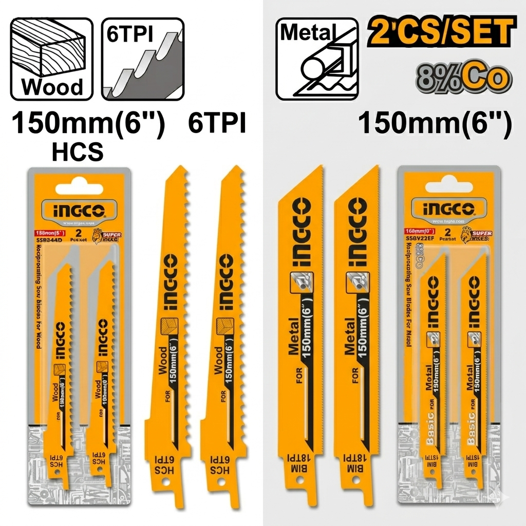 INGCO ใบเลื่อยชัก ตัดเหล็ก รุ่น SSB922EF / ตัดไม้ รุ่น SSB644D ( Sabre Saw Blade )