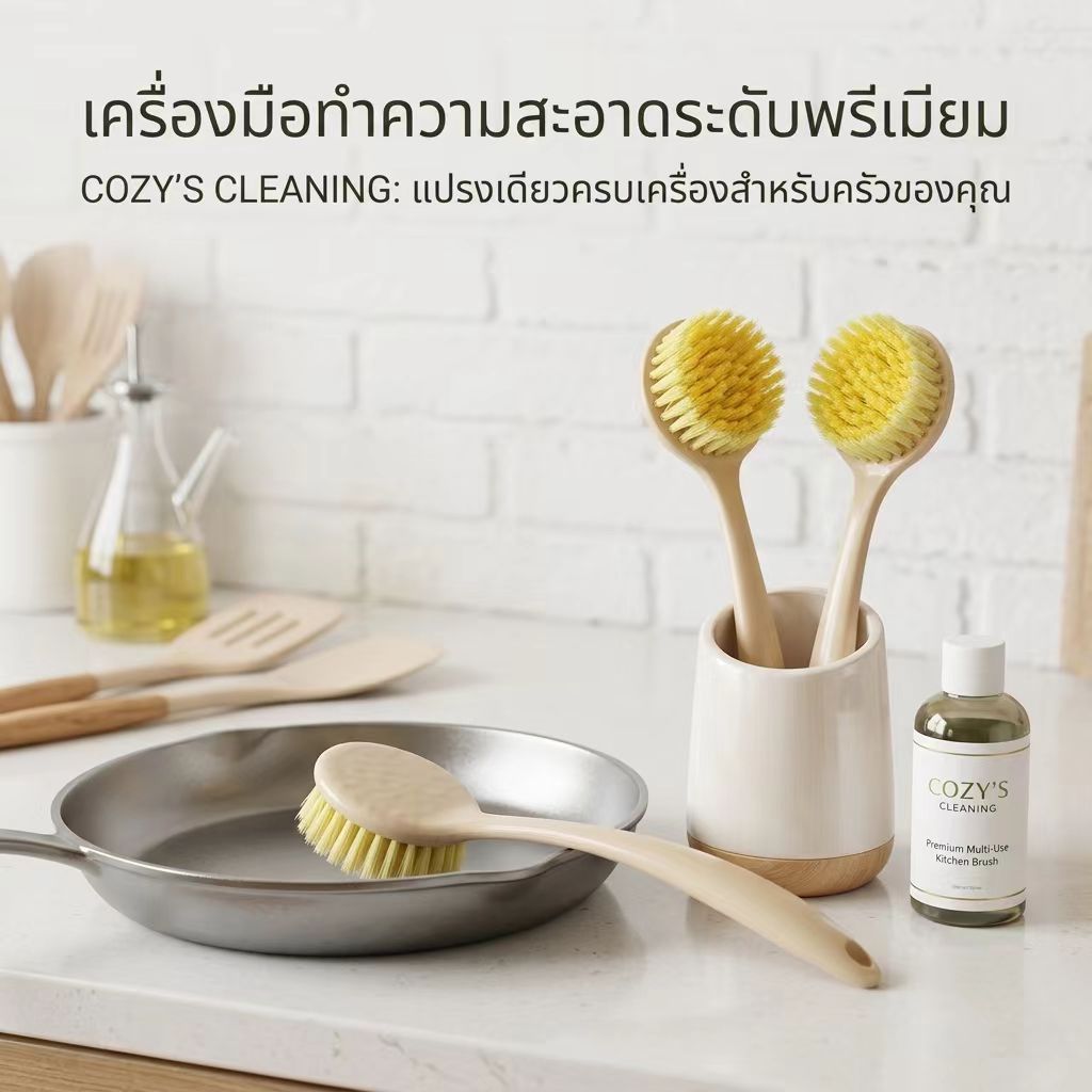 แปรงอเนกประสงค์ แปรงทำความสะอาดครัว แปรงขัดหม้อกระทะ หัวกลม ด้ามจับถนัดมือ ขนแปรงไนลอน ใช้งานง่ายในบ้านและครัว