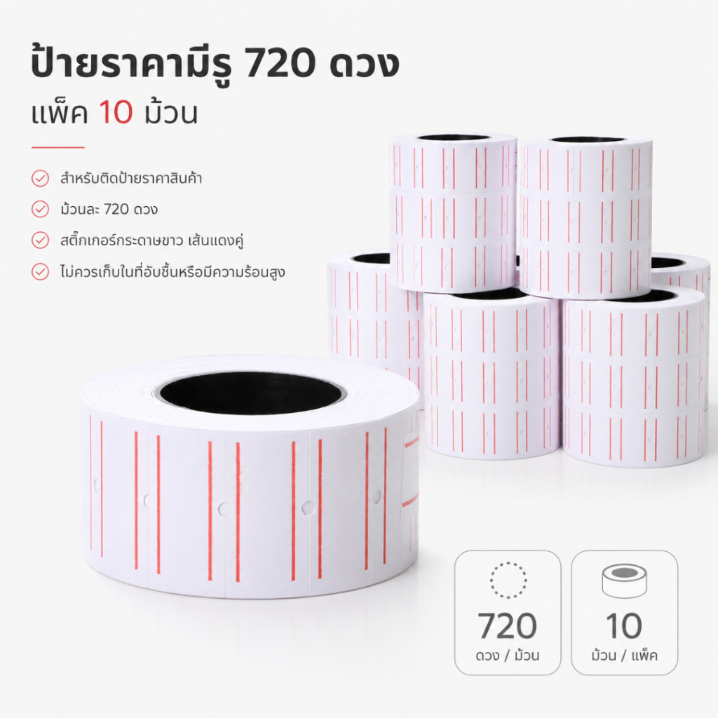 ป้ายราคามีรู 750 ดวง (แพ็ค10ม้วน)