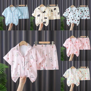 ชุดนอนเด็กคอปกแขนสั้นขาสั้นพิมพ์ลายน่ารัก SIZE110CM-150CM นื้อผ้านุ่มใส่สบาย