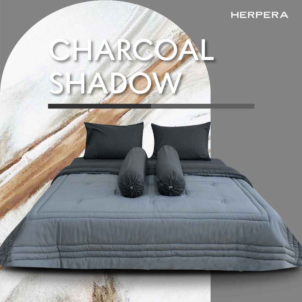 HERPERA ผ้าปูที่นอน ชุดเครื่องนอน พร้อมผ้านวมสีทูโทน สีดำxสีเทาดำ ขนาด 3.5 ฟุต 5 ฟุต 6 ฟุต