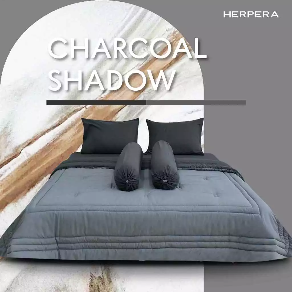 HERPERA ชุดผ้าปูที่นอนพร้อมผ้านวมทูโทน สีดำxสีเทาดำ 3.5/5/6 ฟุต
