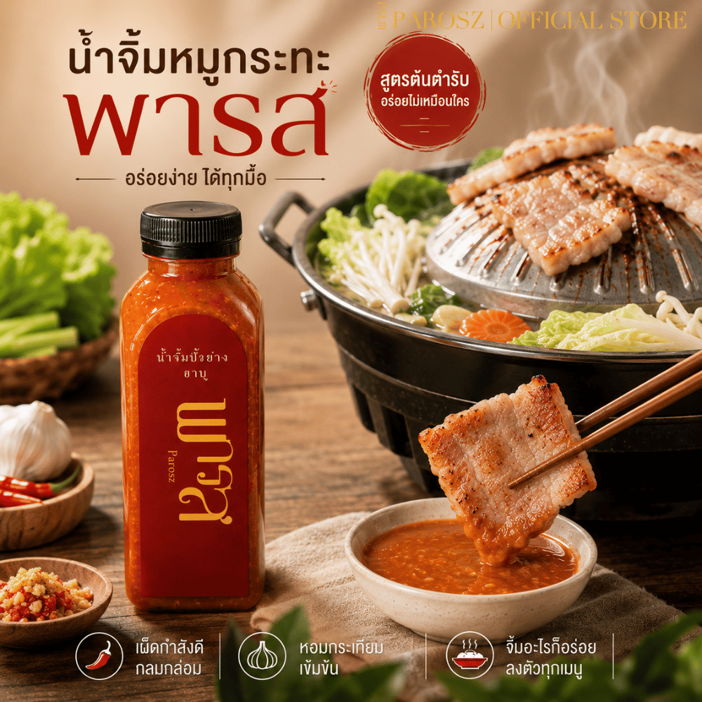 น้ำจิ้มหมูกระทะพารส สูตรพริกแซ่บ 250ml รสชาติกลมกล่อม ไม่ใส่สารกันเสีย