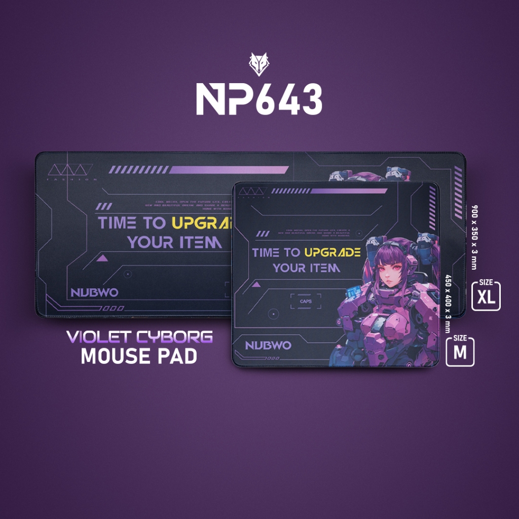Nubwo NP643 Mouse pad Size XL 900*350mm./M 450*400mm. (Violet Cyborg) แผ่นรองเม้าส์ วัสดุอย่างดีและม