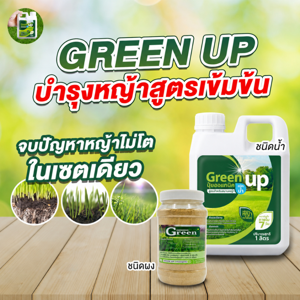 Green UP เซ็ทคู่หู [ชนิดผง+ชนิดน้ำ] บำรุงหญ้า เร่งหญ้าเขียว แก้หญ้าเหลือง สำหรับหญ้าทุกสายพันธุ์