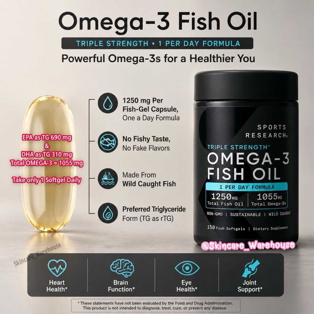 🛒พร้อมส่ง Sports Research Triple Strength OMEGA3 1055mg(EPA 690mg + DHA 310mg) Fish Oil 1250mg 150 S