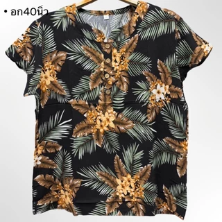 เสื้อผู้ใหญ่คอกลม เสื้อคอกลมพิมพ์ลาย ผ้าพริ้วเนื้อผ้าเบาใส่สบาย