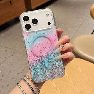 เคสกากเพชรหลากสีส่องแสงประกายวิบวับ Magnetic Case For iPhone 17Promax 16Pro 15 14 13 12
