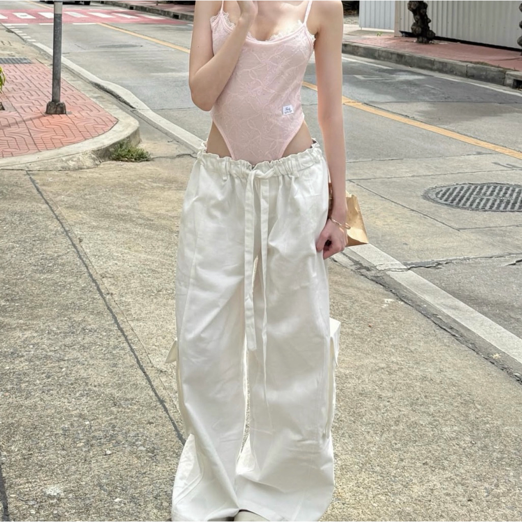 RUDY -  BLOOM DETAIL CARGO 🌸กางเกงคาร์โก้ขอบพับได้ขายาวสะใจมาก
