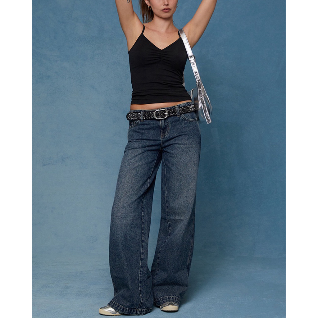 PACSUN กางเกงยีนส์ เอวต่ำ ทรงขากว้าง  CASEY DARK TINT LOW RISE BAGGY JEANS (B1705)