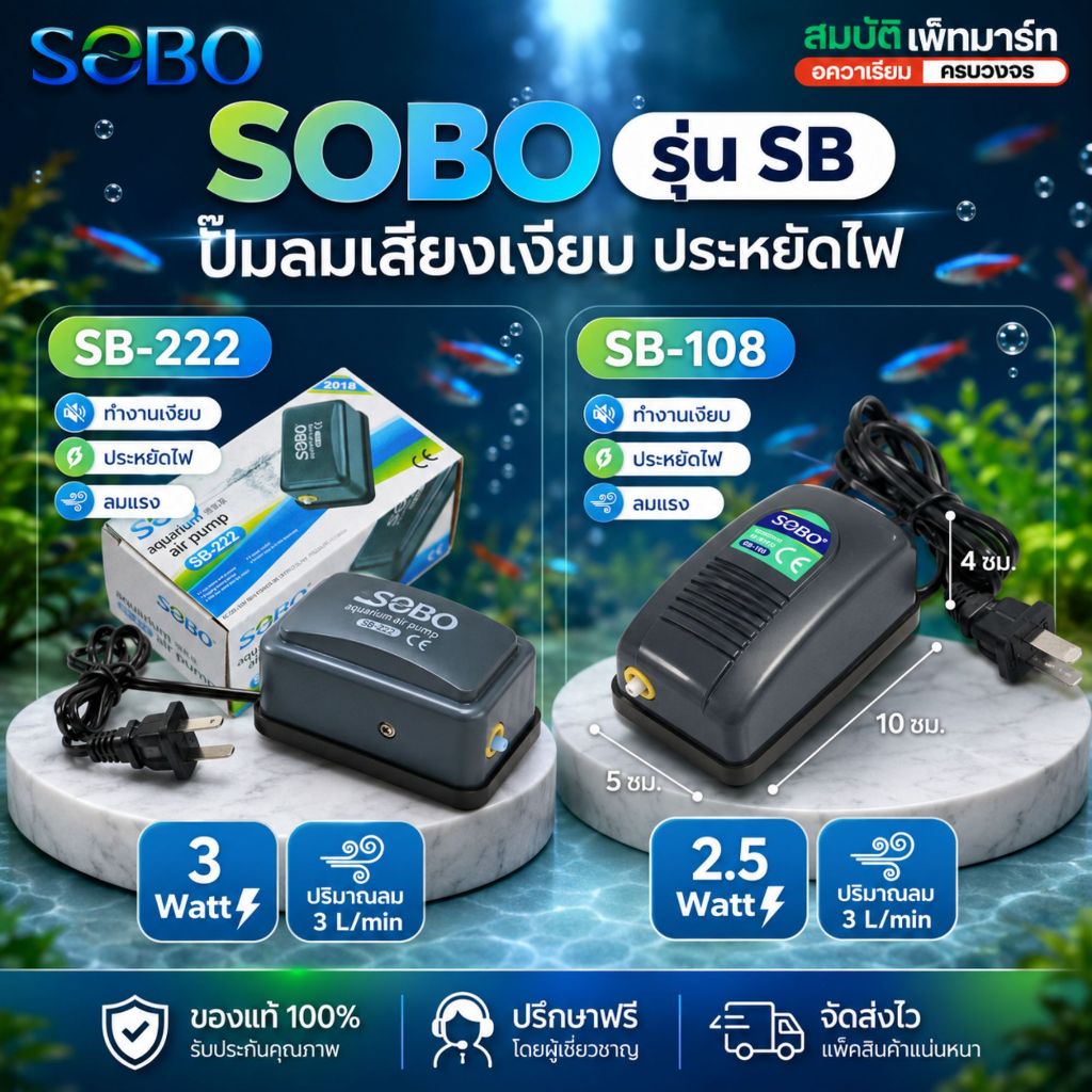 ปั๊มลม SOBO SB-222 /SB-108 สำหรับตู้ปลา ขนาดเล็ก ประหยัดพลังงาน