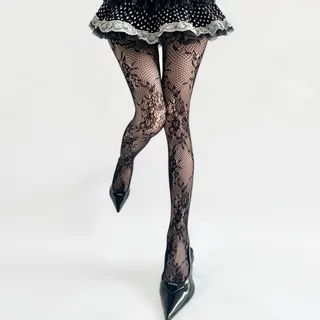 Retro ผู้หญิงดอกไม้หวาย Fishnet Tights HosieryLace ดอกไม้ ตาข่าย Hollowed Pantyhose Bottomed Gothic