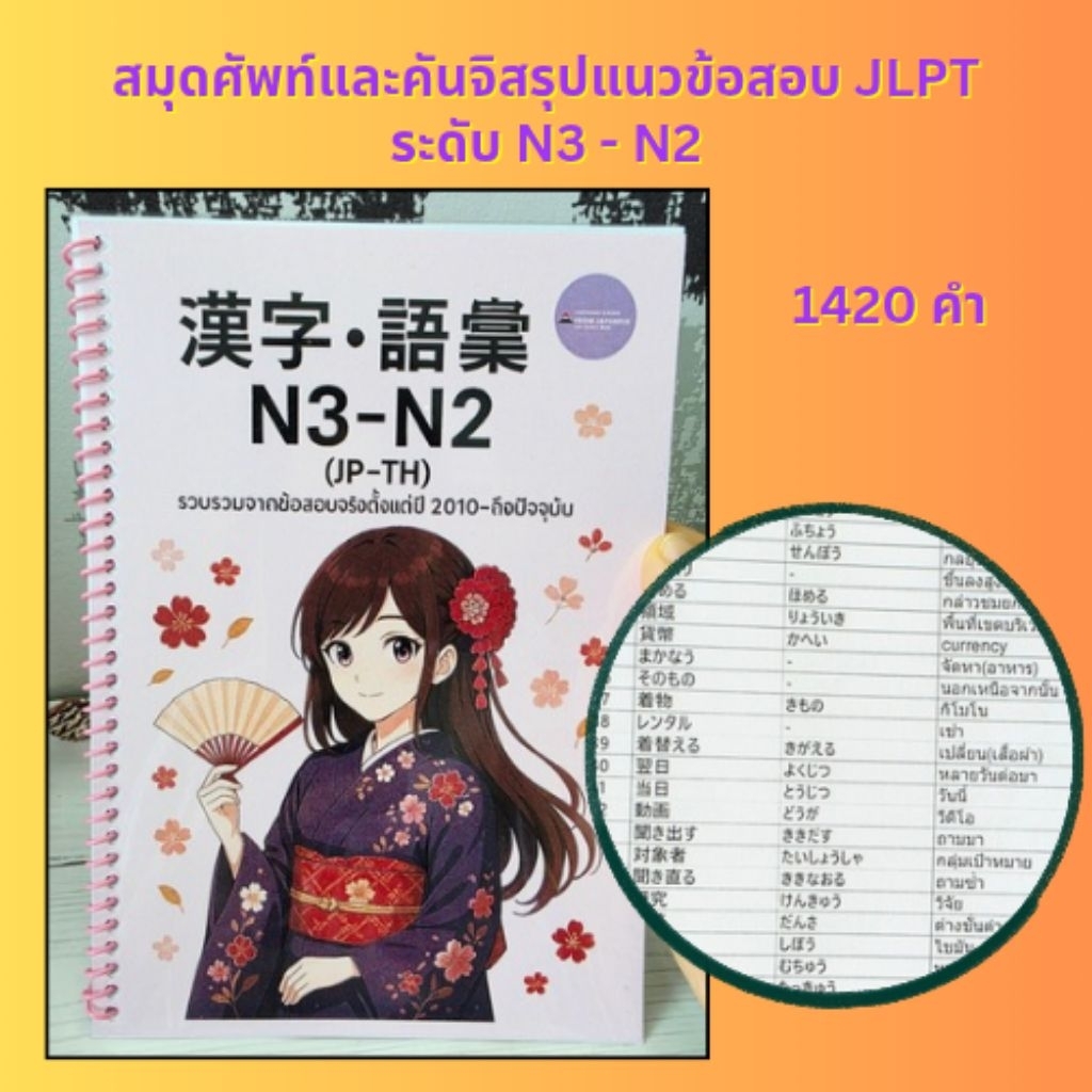 สมุดศัพท์และคันจิสรุปแนวข้อสอบ JLPT ระดับ N3 - N2(1420 คำ)