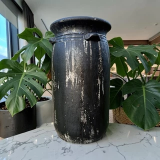 Flowerpot กระถางดินเผาทรงตรงปากแบน วินเทจสไตล์ มีหู 4 หู ขนาด 26 x 47 cm. ใช้ทำเป็นที่ใส่เก็บร่มได้