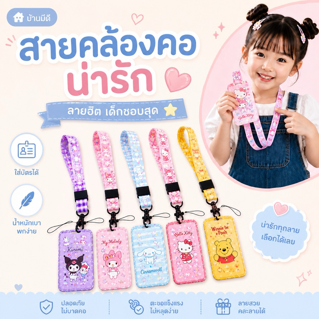 พร้อมส่ง🚗🚨ที่ใส่บัตรพร้อมสายคล้องคอ Sanrio ลายการ์ตูน ป้ายห้อยบัตรพนักงาน/บัตรนักเรียน